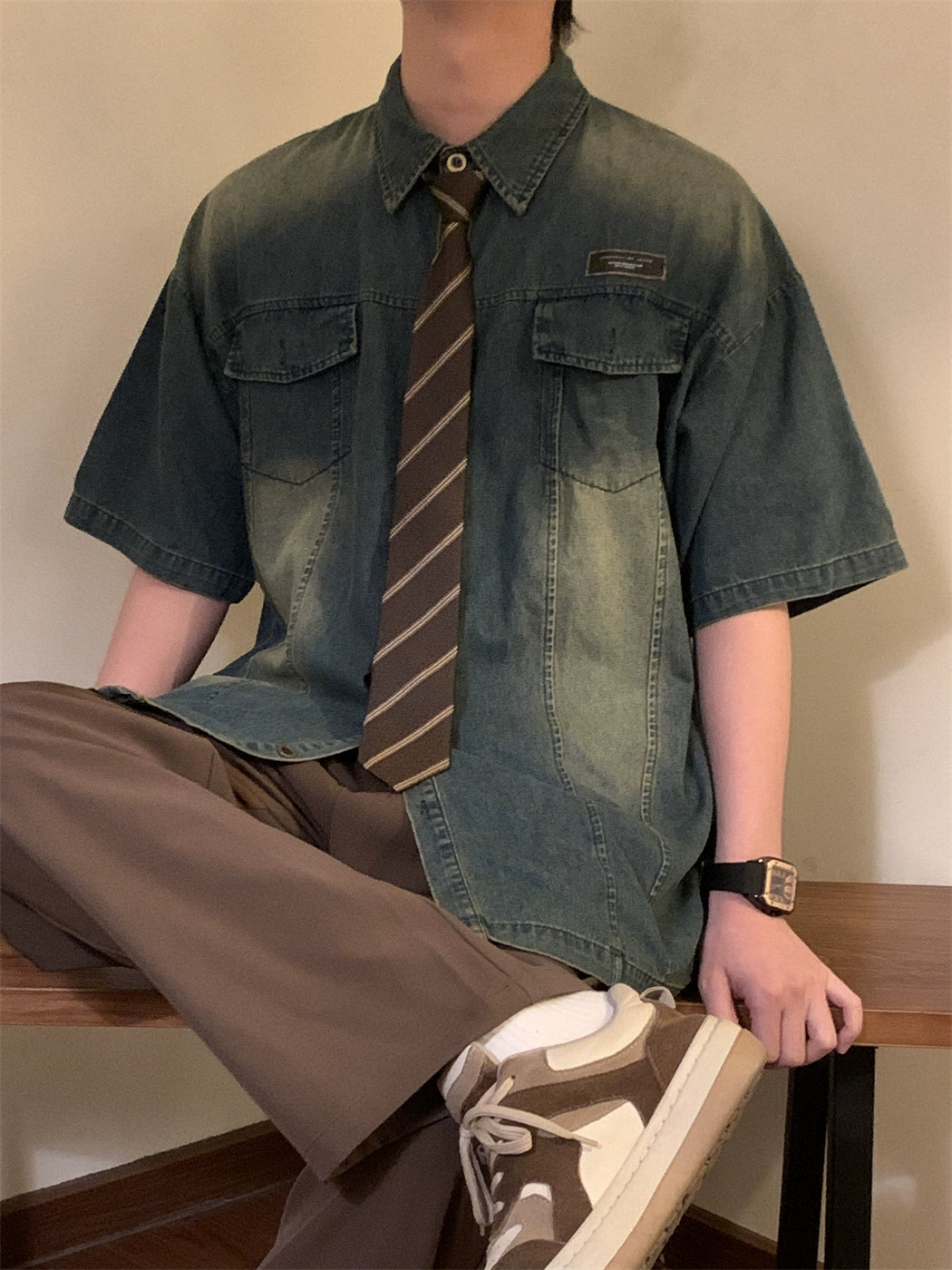 Nagawl Short Sleeves Denim Shirt Maxct