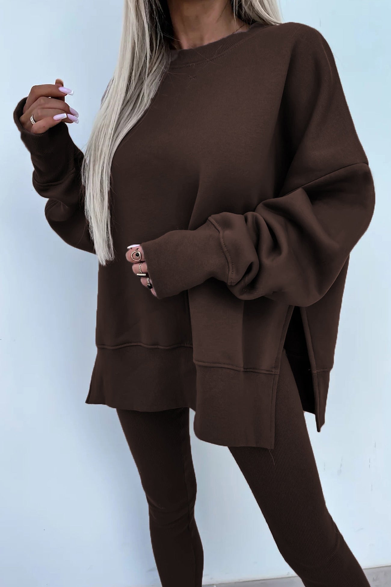 Maxct Crew Neck Slit Sweatshirt Legging Suits