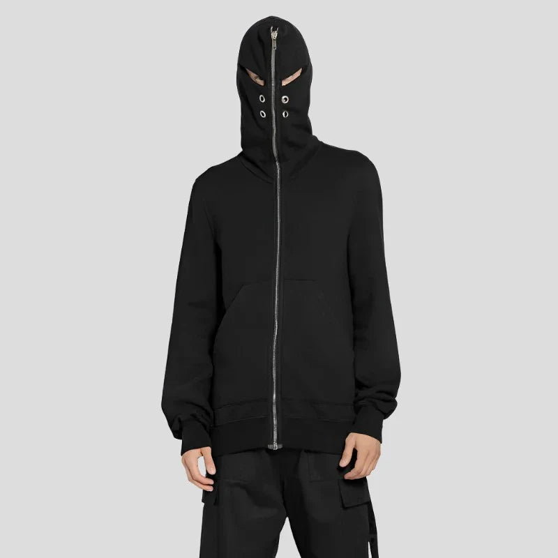 Black Hoodie Shark Zip-up Cotton for Men Maxct