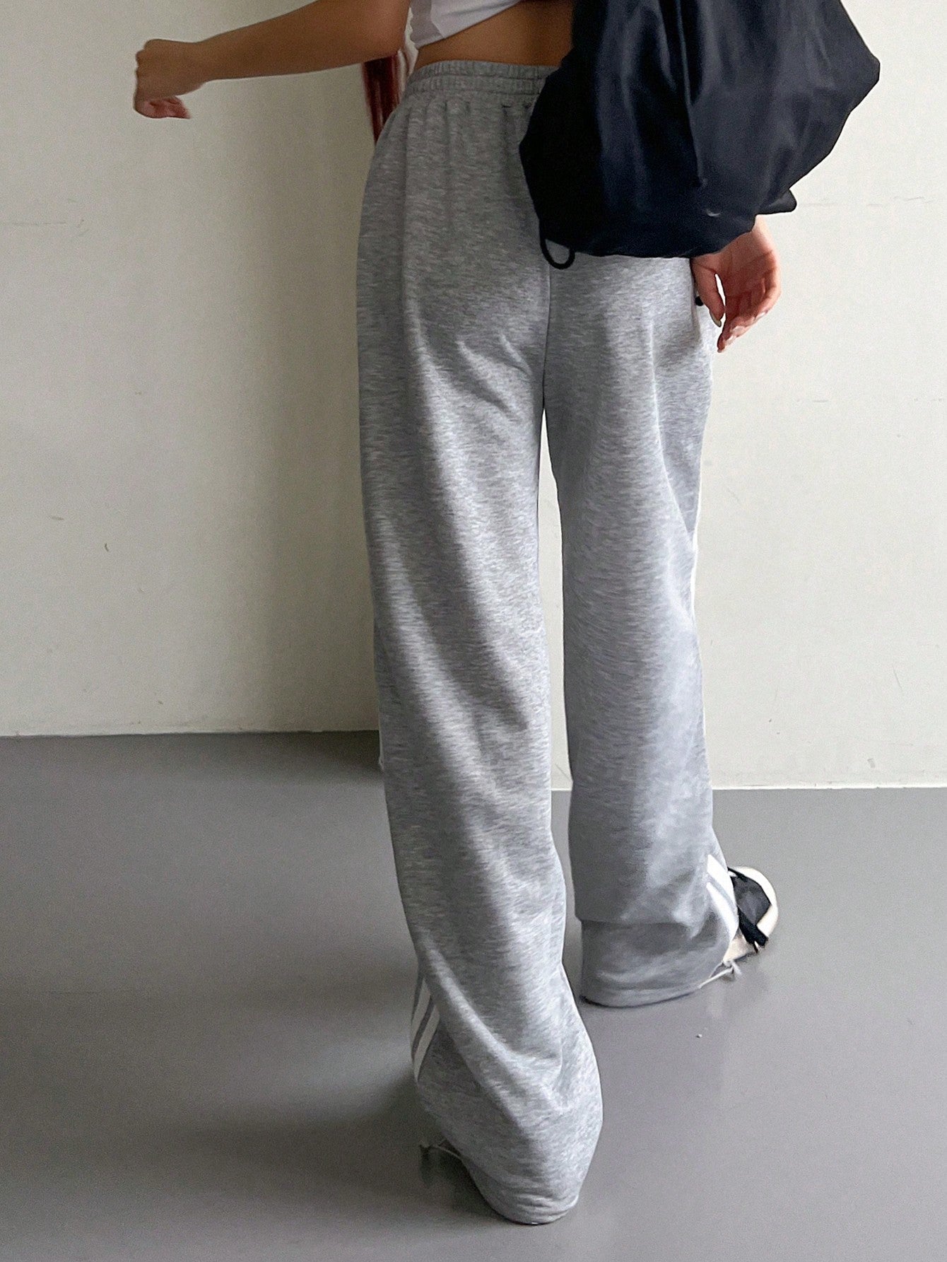 Maxct Women's Solid Color Elastic Waist Side Stripe And Printed Loose Casual Palazzo Pants