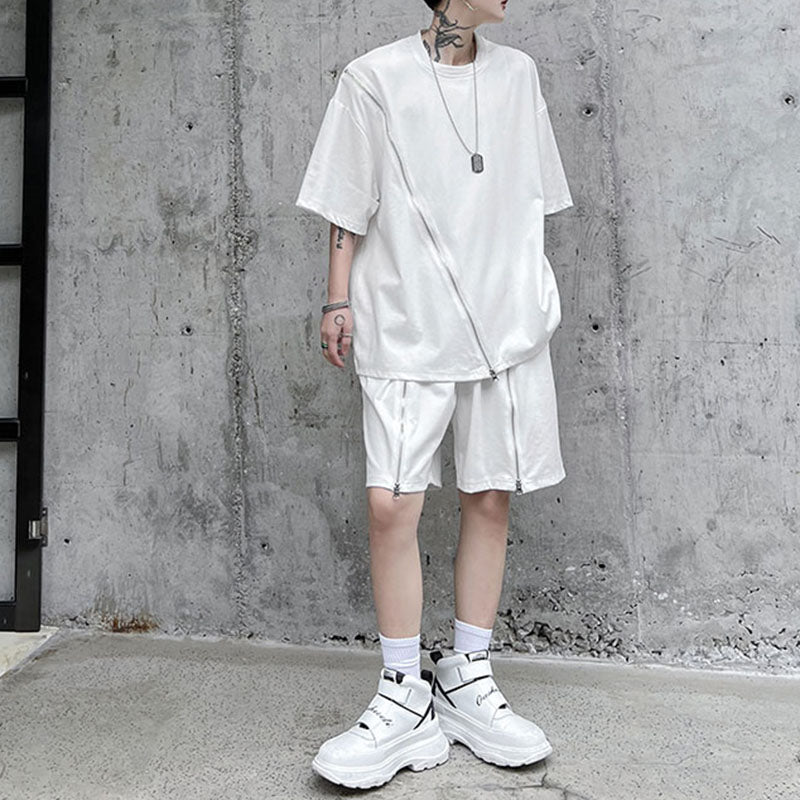 Maxct Zipper Embellishment T-shirt Shorts Set