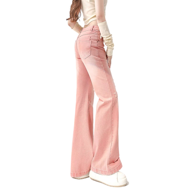 Pink Star Denim - Y2K High Waist Distressed Jeans for Women - true deals club
