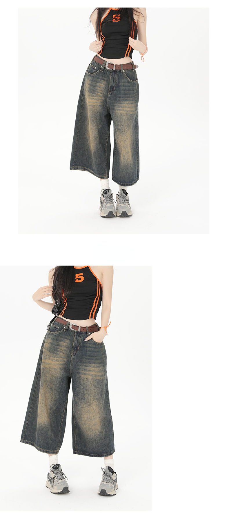 Vintage Streetwear Wide Leg Denim Shorts Y2K Fashion Loose Knee-Length Pants