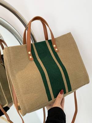 Vertical Striped Shoulder Tote Bag - Women Tote Bags