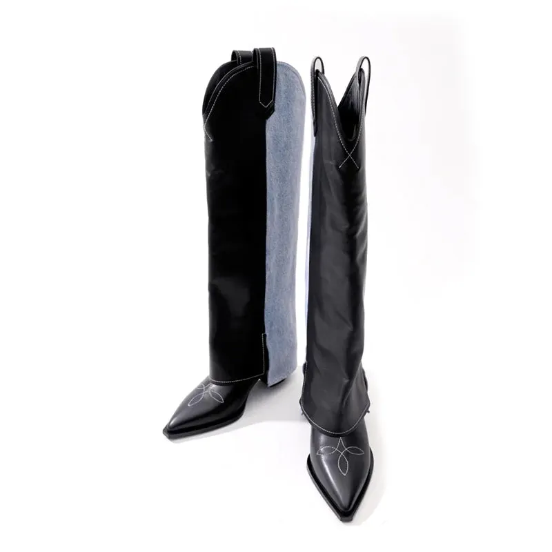 Wide-Shaft Wedge Boots Riding Boots Maxct