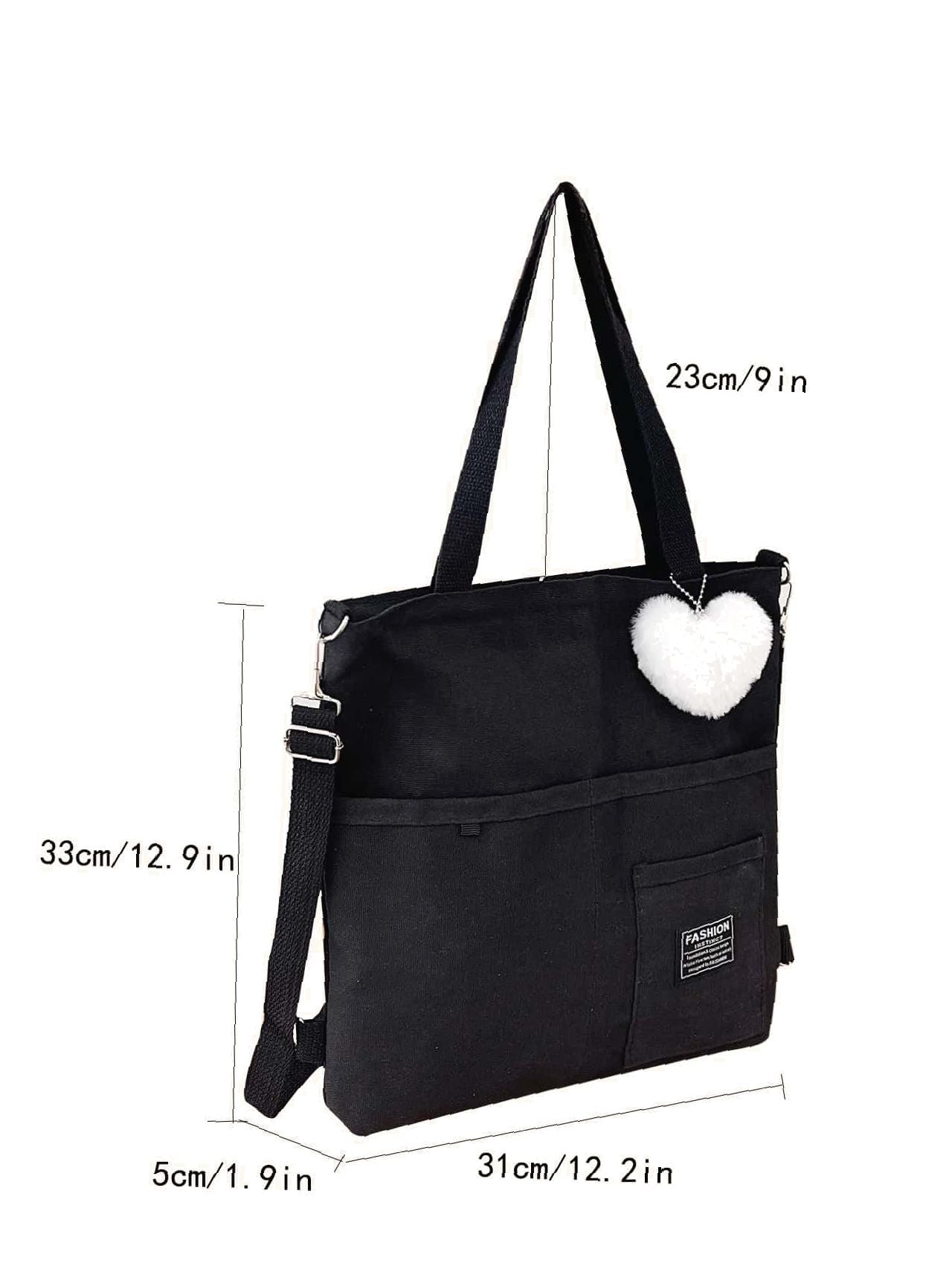 Maxct - Letter Graphic Shopper Bag with Bag Charm  - Women Tote Bags