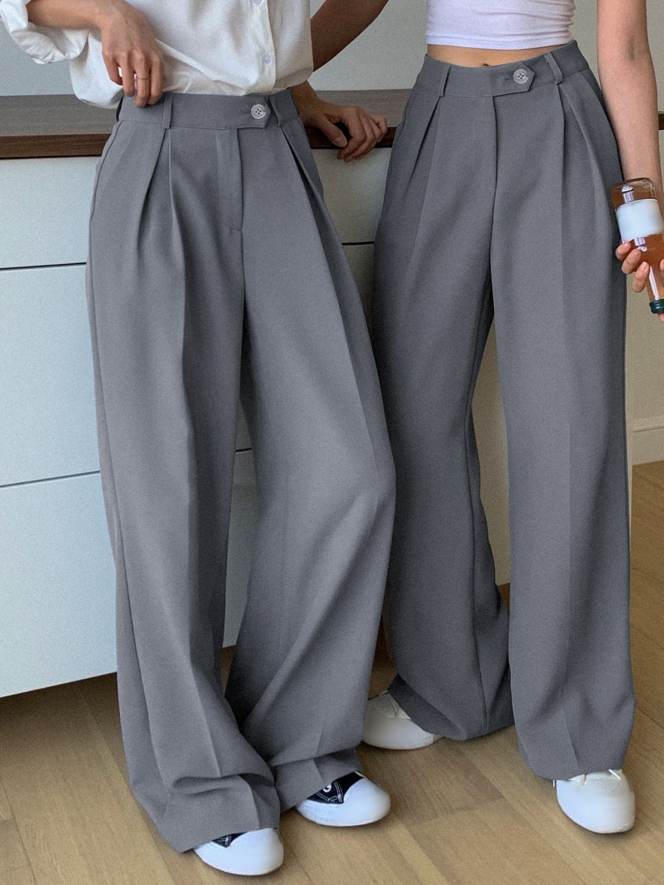 Maxct 1pc High Waist Slant Pockets Tailored Pants
