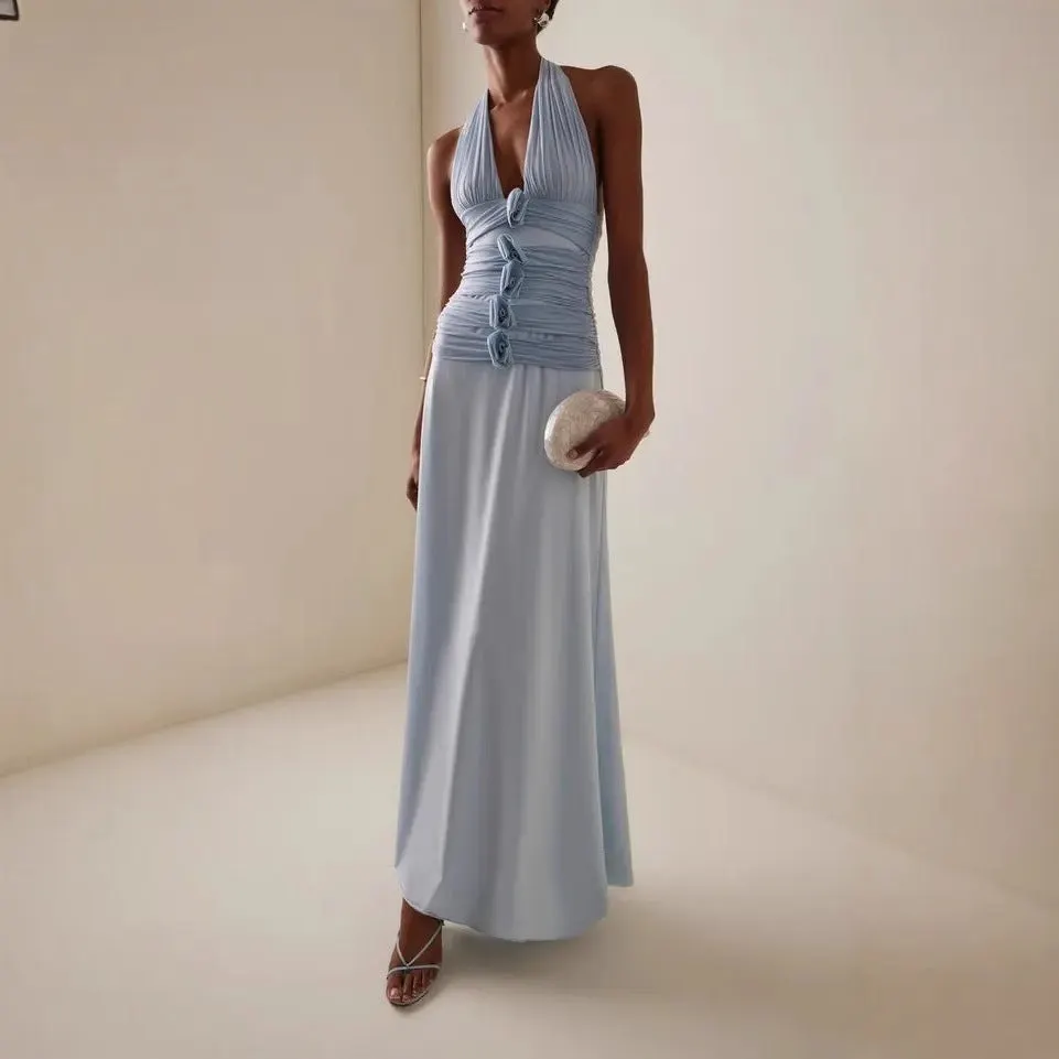 Halter Neck Floral Open Back Midi Dress Maxct