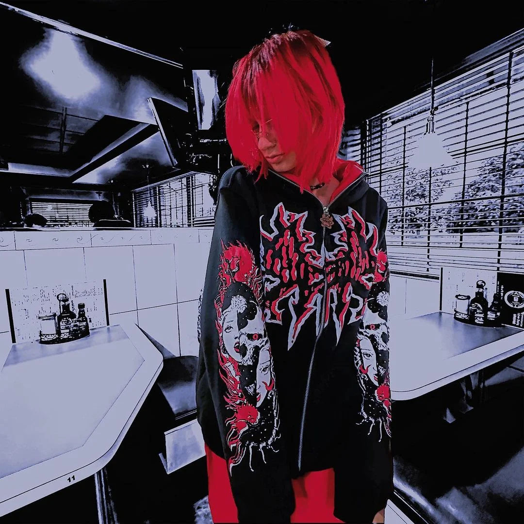 Maxct Y2K Women's Men's Hoodies Clothing Long Sleeve Pullover Zip Sweatshirt Streewear Oversize Halloween tops Hooded Shirt anime kpop