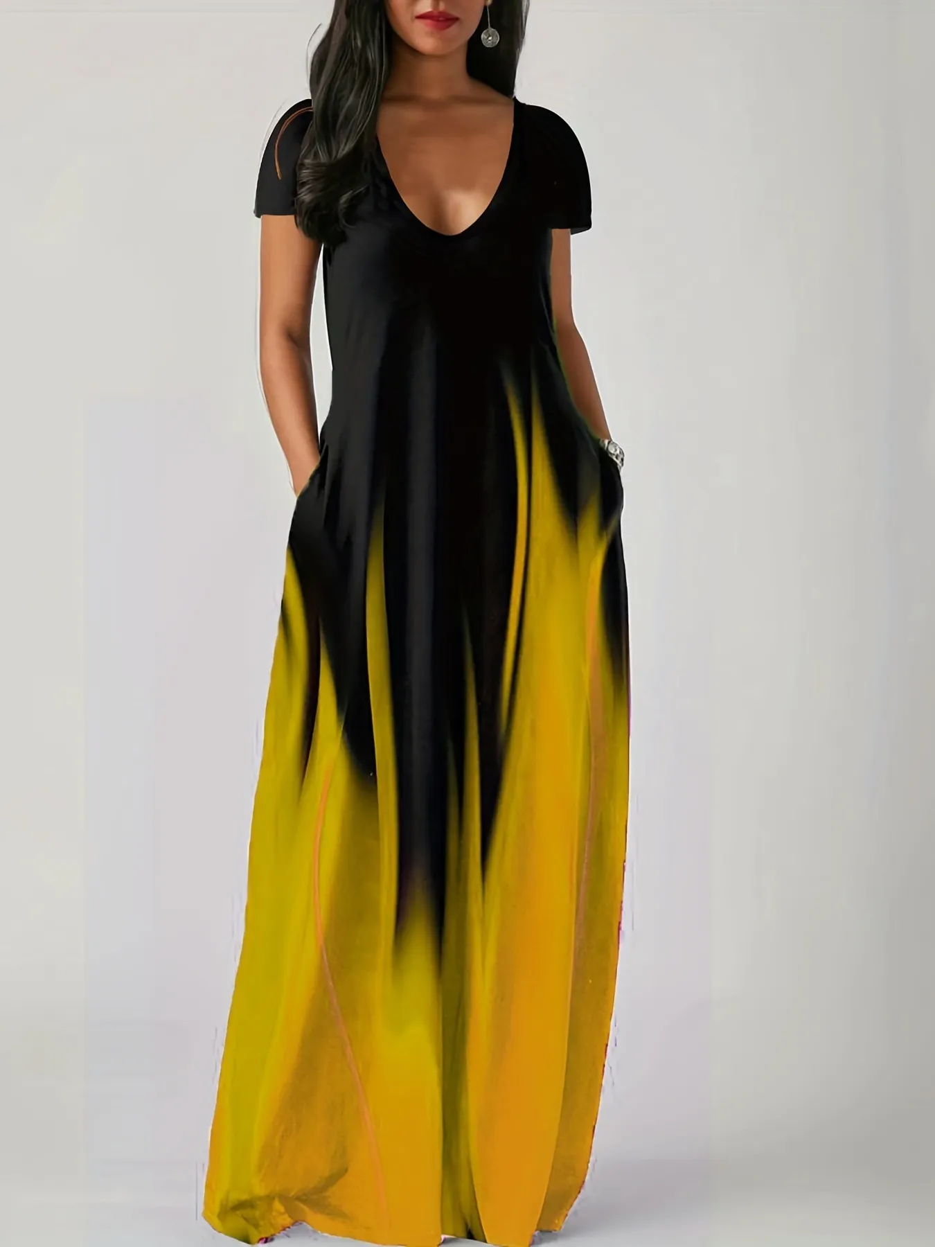 Maxct Maxct Summer Loose Print Casual Sexy Women's Dress Long Skirt Pocket Long Style Even