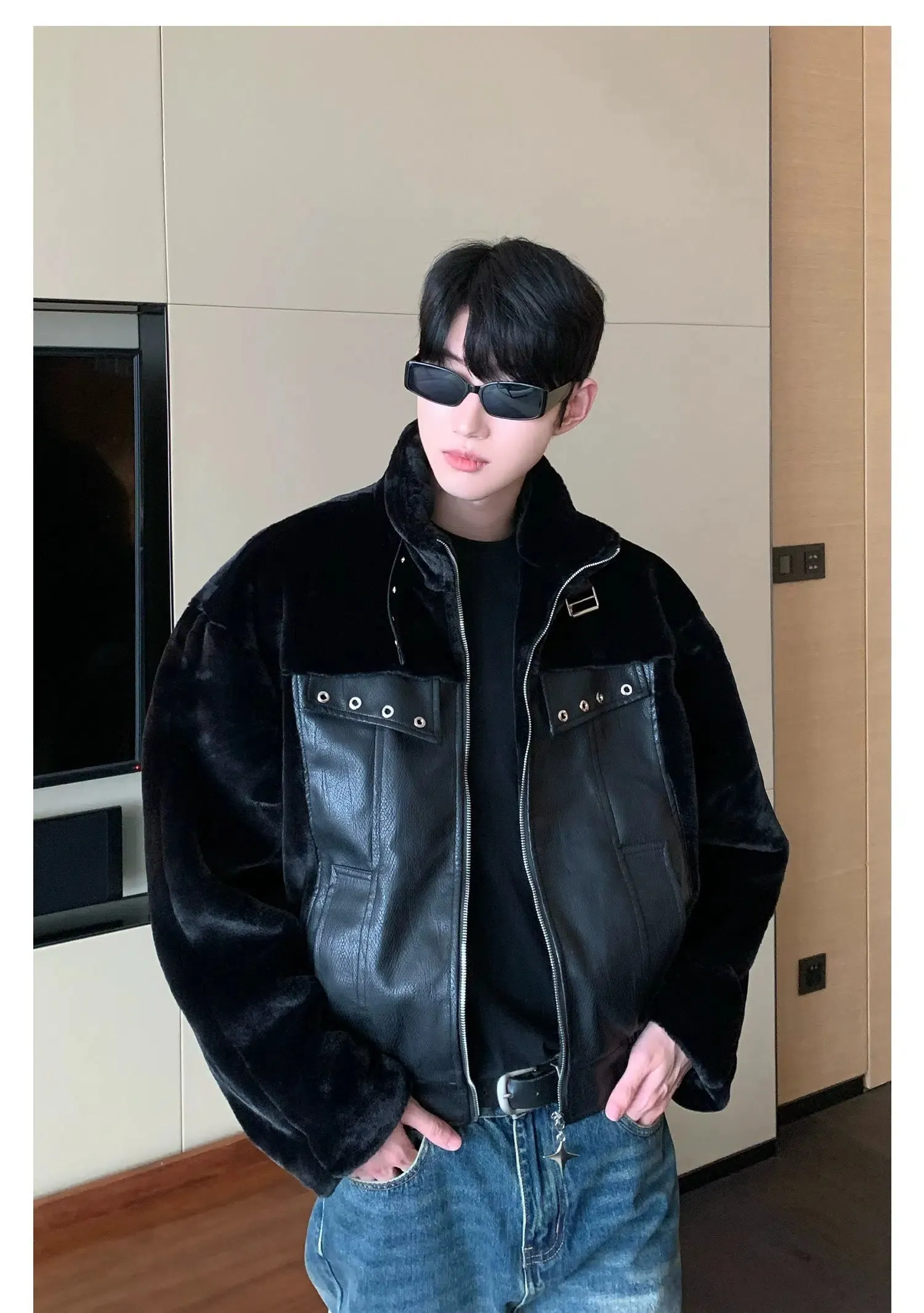 Maxct Faux Leather Collar Jacket
