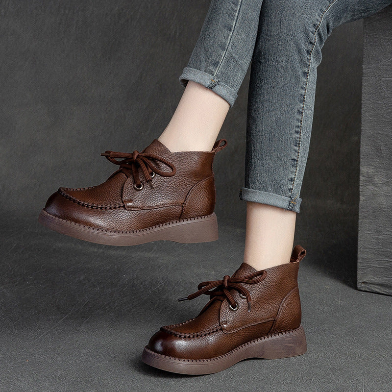 Women Spring Retro Fashionable Leather Lace Up Boots