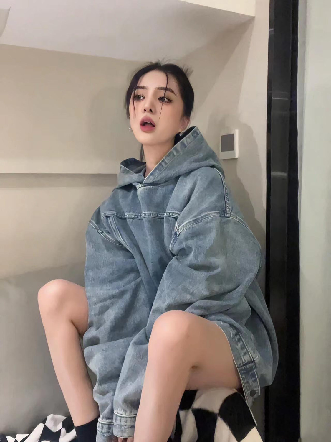 Y2K Women's Loose Denim Hoodie Sweatshirt - true deals club