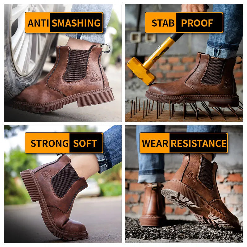 Steel Toe Leather Boots for Men Waterproof Safety Work Shoes Maxct