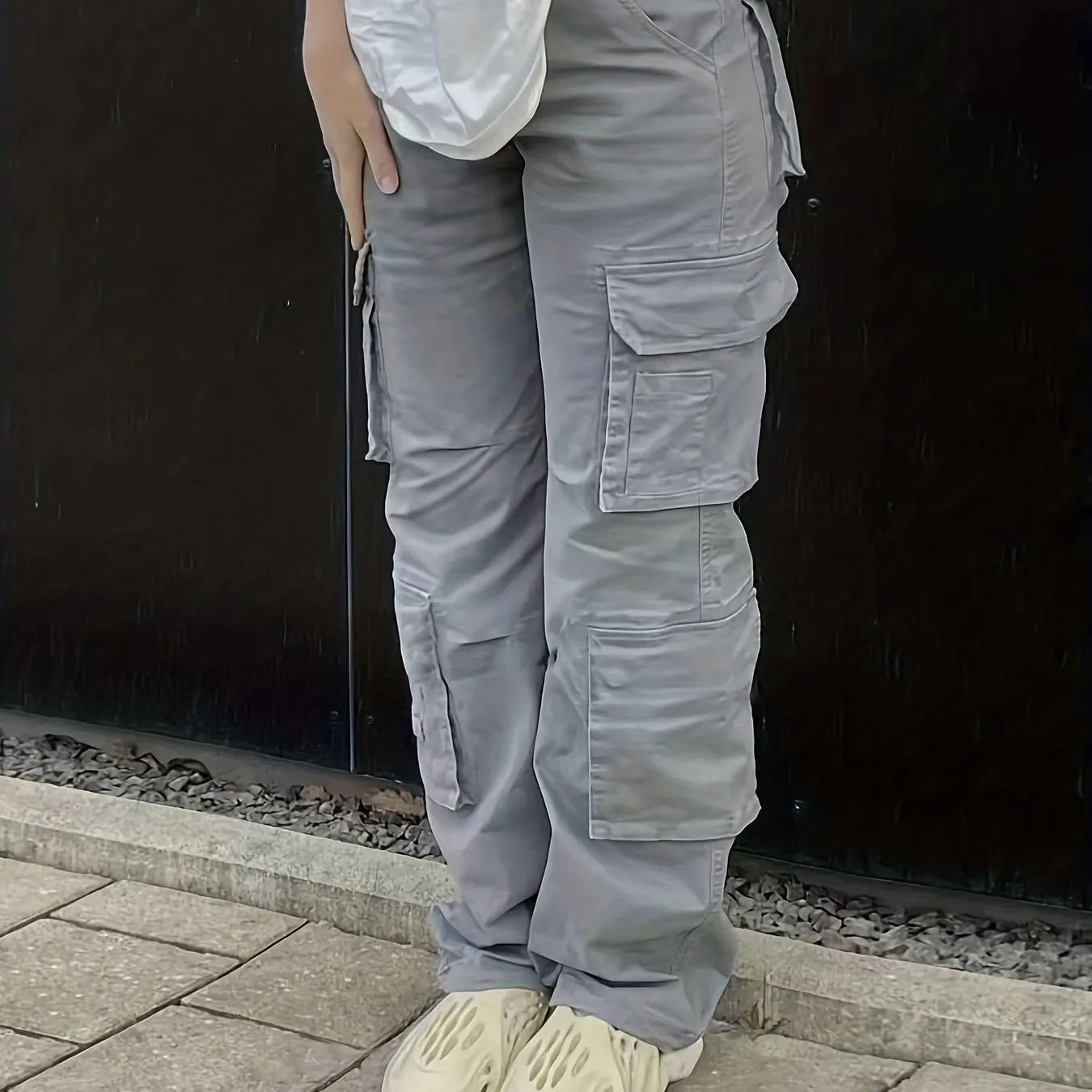 Maxct Plain High Rise Cargo Denim Pants, Loose Solid Color Retro Cargo Jeans, Street Casual Style, Women's Denim Jeans & Clothing