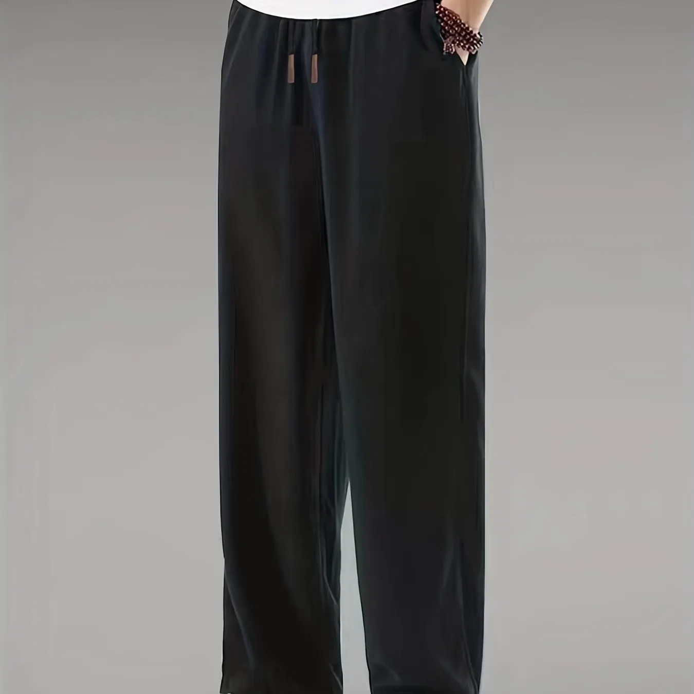 Maxct  Classic Design Comfy Loose Fit Pants, Men's Waist Drawstring Slant Pocket Casual Pants For Four Seasons