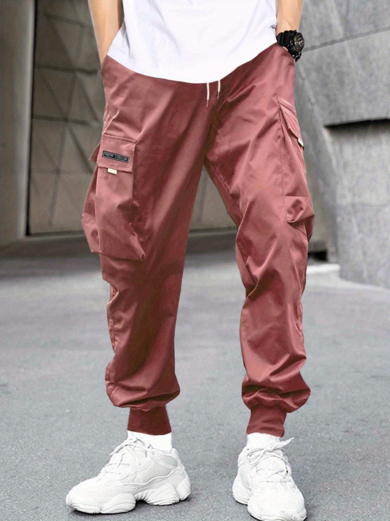 Men's Stylish Letter Graphic Cargo Pants with Flap Pockets - Drawstring Waist for Comfort