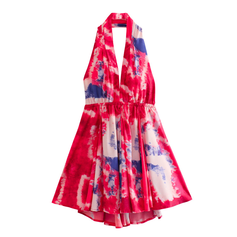 Maxct New Summer Print Dress With A Collar And A Bare Back