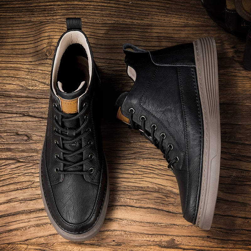 Leather Motorcycle Oxford Boots for Men Maxct