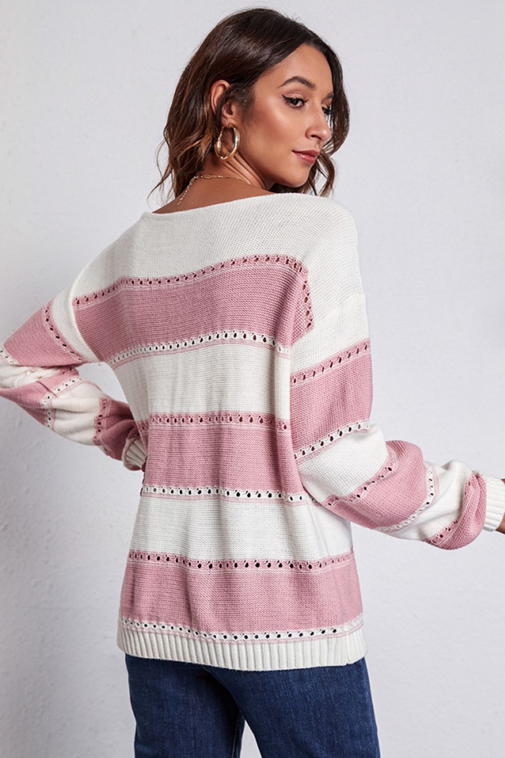 Maxct &Striped Boat Neck Dropped Shoulder Sweater