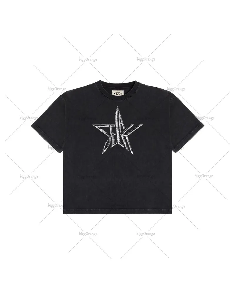 Y2k Harajuku round neck T-shirt fashion printed street top summer American high street oversized loose cotton men short sleeves