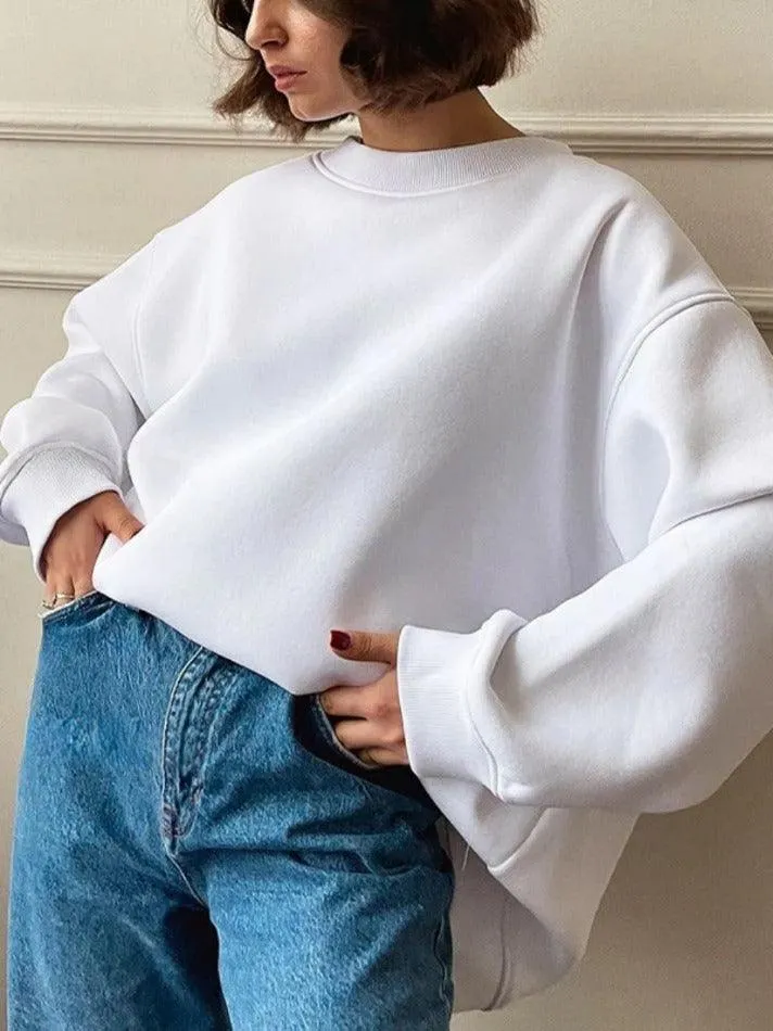 Maxct Solid Crew Neck Oversized Sweatshirt
