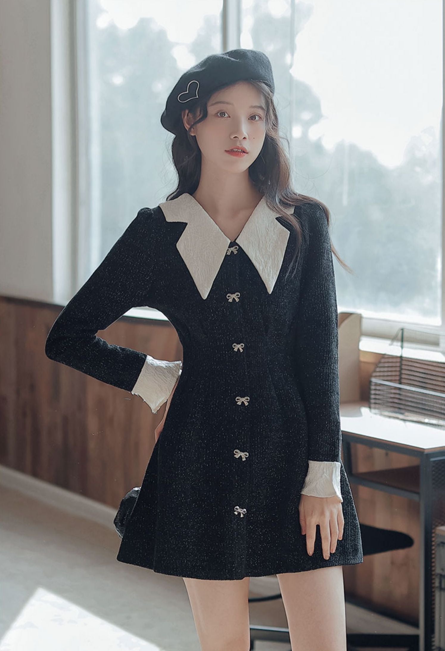 Sweet Bow Peter Pan Knit Dress Maxct