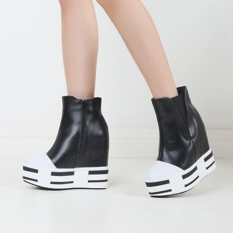 Women's 13cm Leather Platform Wedge Boots - true deals club
