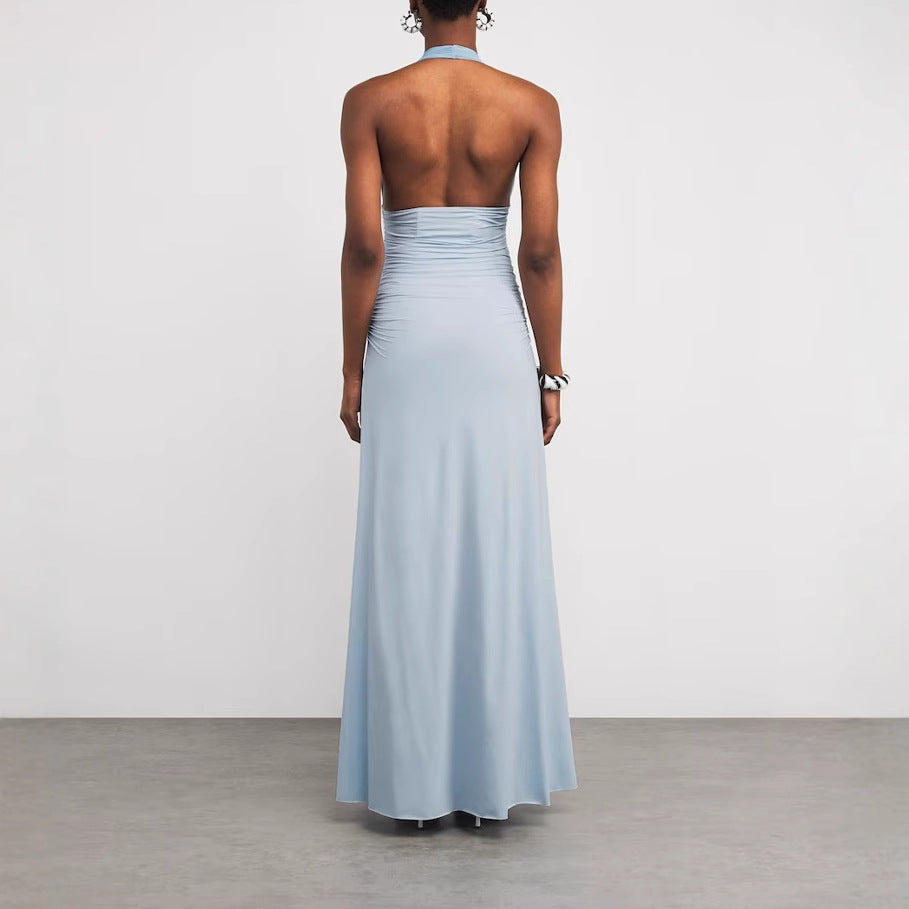 Halter Neck Floral Open Back Midi Dress Maxct
