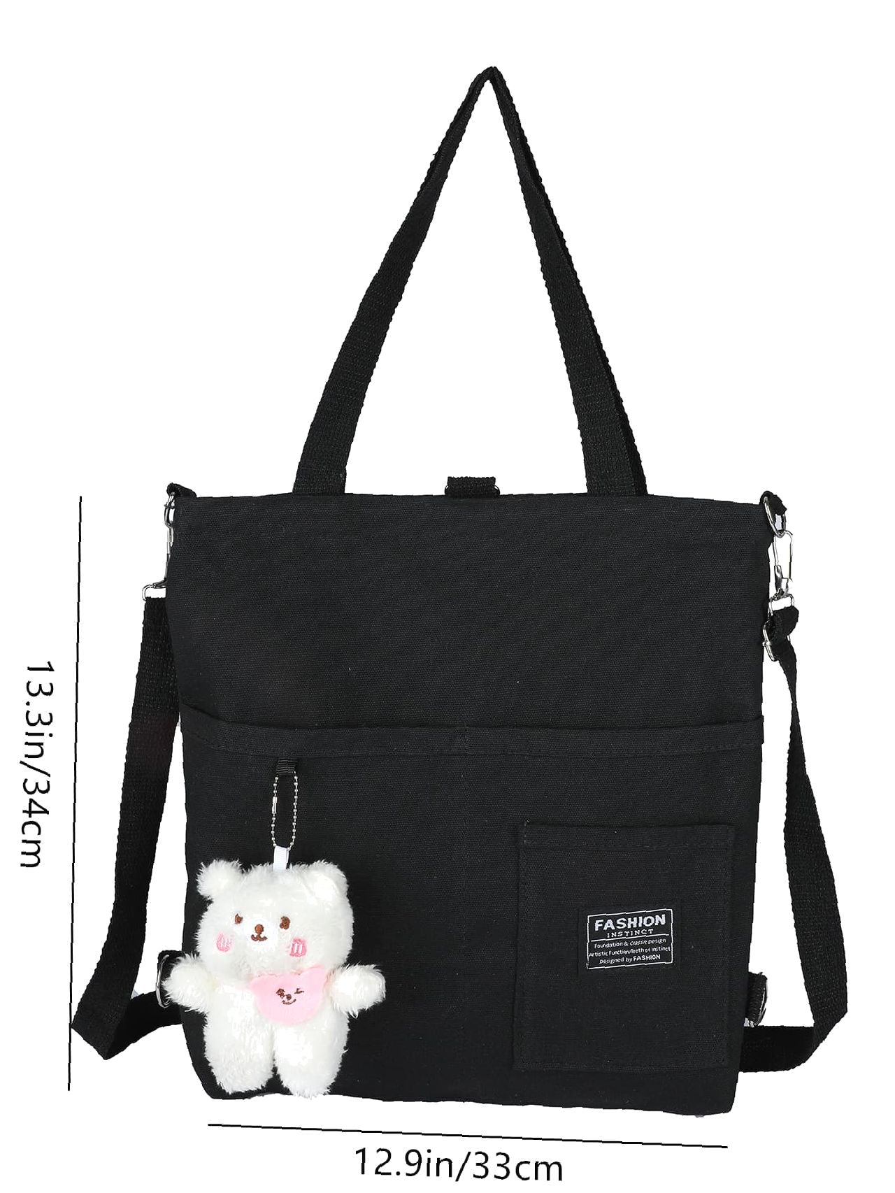 Maxct - Letter Graphic Shopper Bag with Bag Charm  - Women Tote Bags