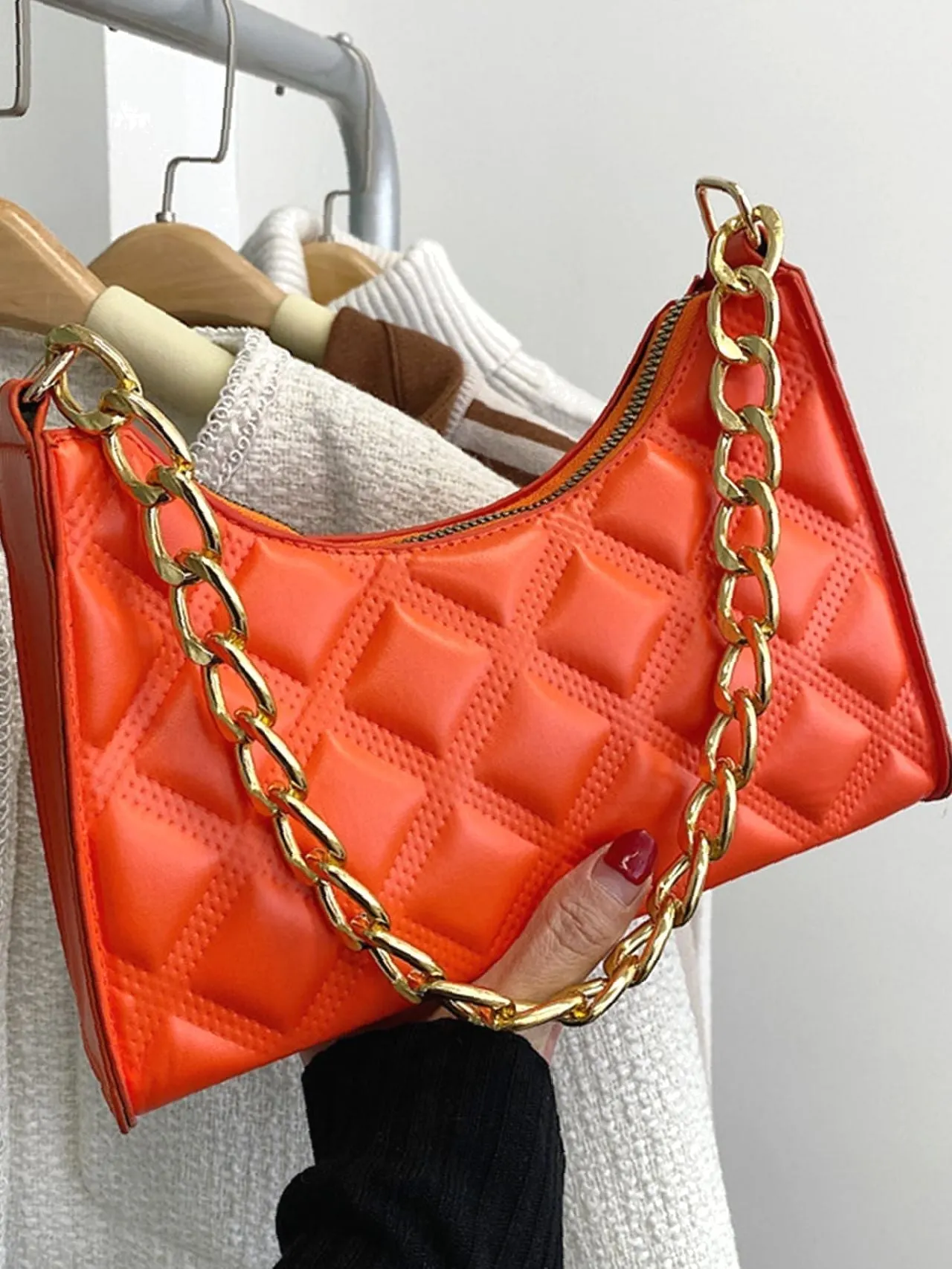 Bag For Love - Quilted Chain Baguette Bag - Women Maxct Bags
