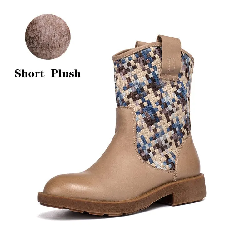 Woven Boots Mid Calf Color Blocking Design Cowgirl Boots Maxct