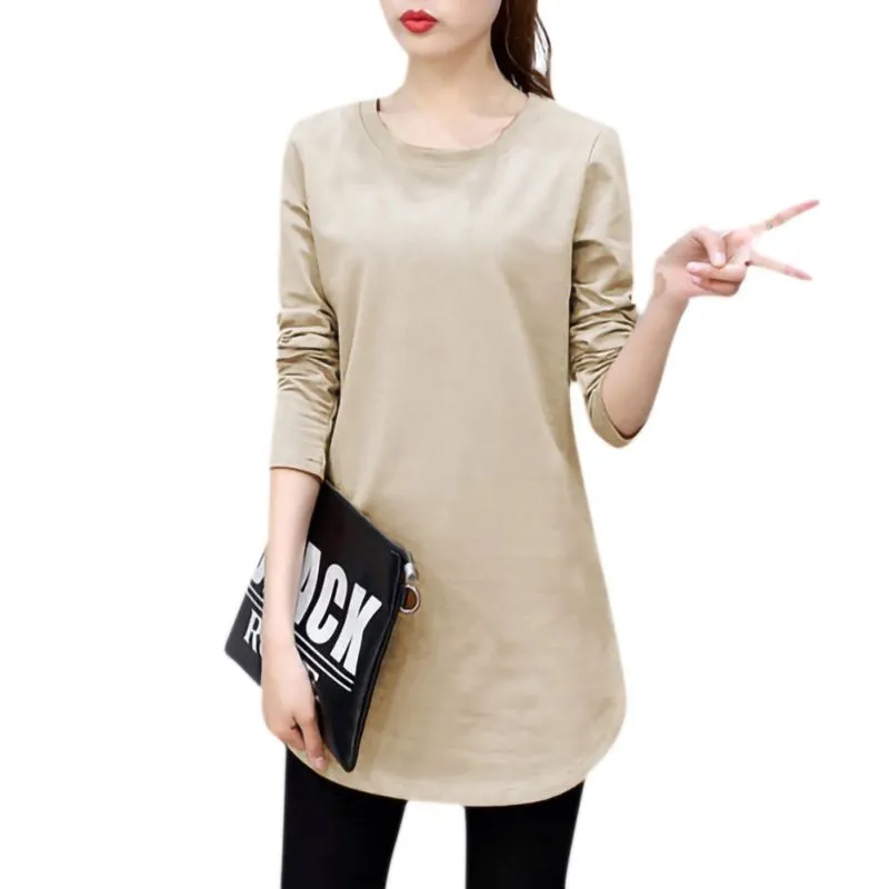 Maxct Women's O-Neck Long T-Shirts Casual Three Quarter Sleeve Spring Autumn Tops Solid Color Loose Tops