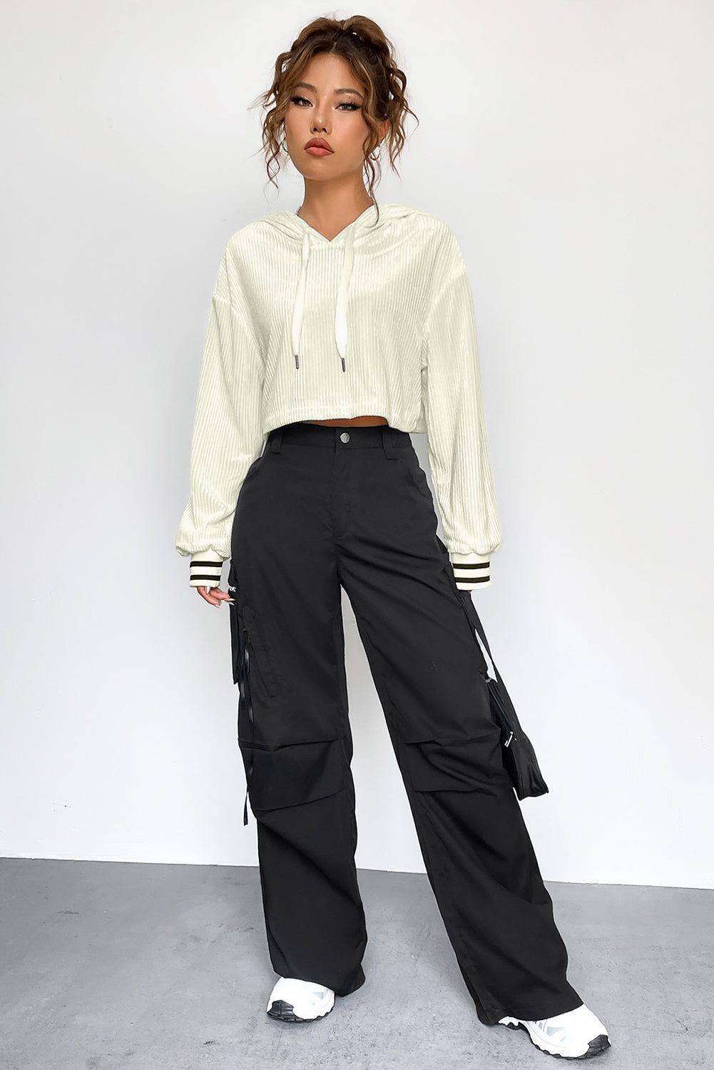 Maxct &Drawstring Drop Shoulder Long Sleeve Hoodie