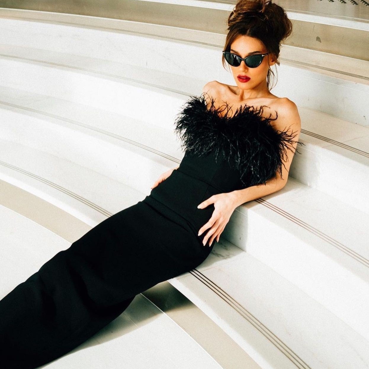Maxct High-end Trendy Niche Designer Evening Dress Autumn And Winter Women's Clothing Trend Ostrich Hair Gowns Bandage Dress Women
