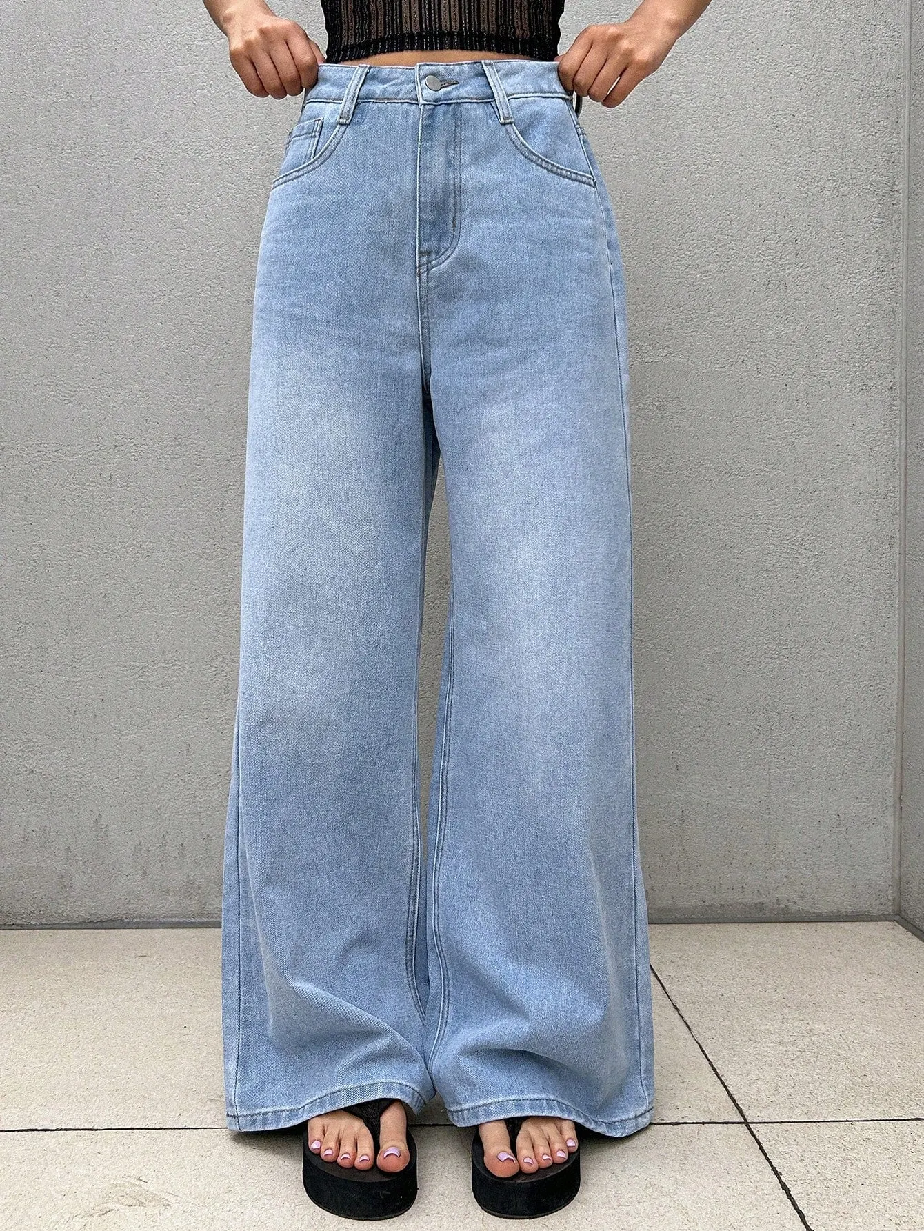Maxct Women's Loose Fit Wide Leg Denim Pants With Pockets, Suitable For Daily And Casual Wear