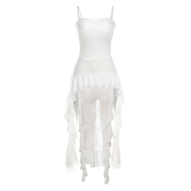 Summer Women's Suspenders Neck Lace Stitching Irregular Gown Dress Women's Club Party Dress Vestidos