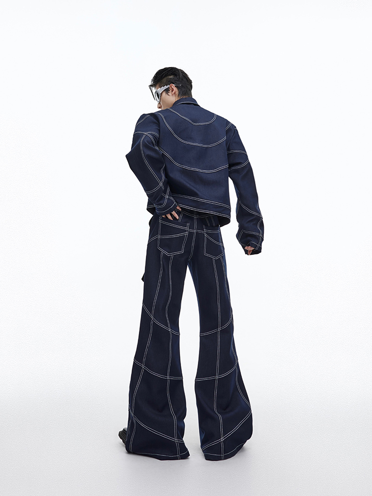 Oversize Stitch Denim Jacket & Wide-leg Stitch Denim Jeans Setup NA676