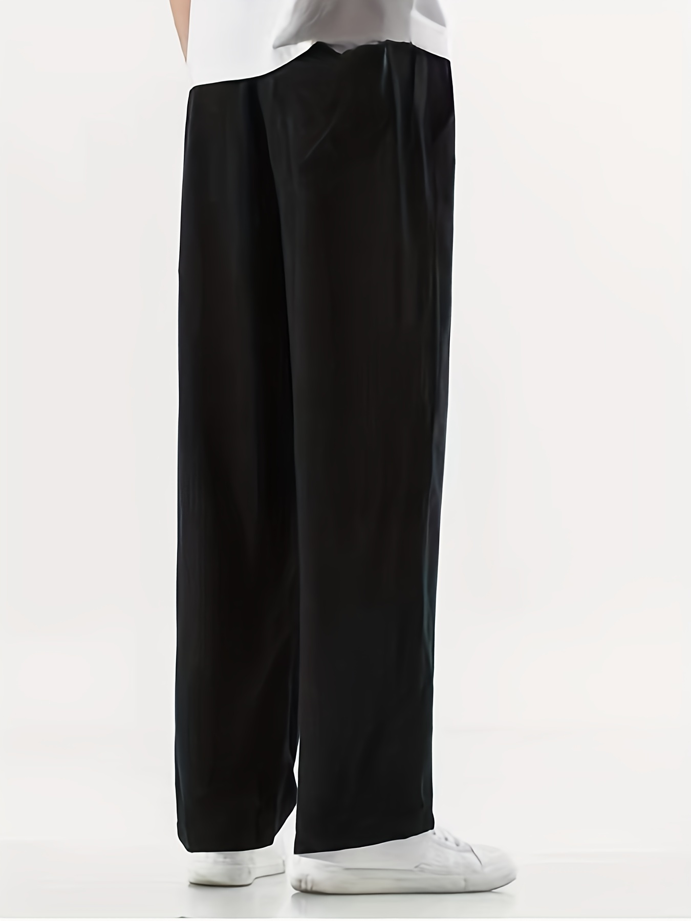 Classic Design Comfy Loose Fit Pants, Men's Waist Drawstring Slant Pocket Casual Pants For Four Seasons