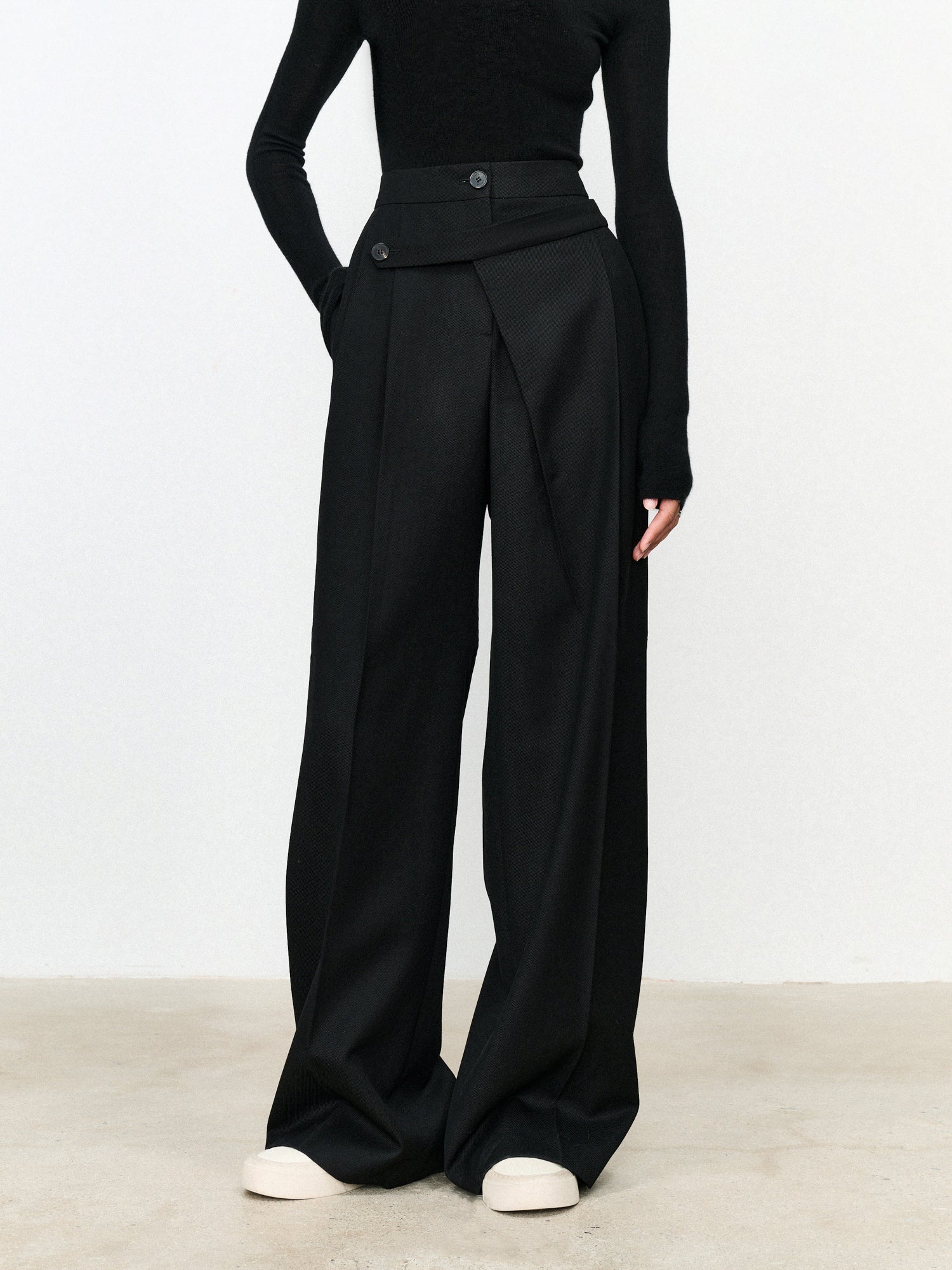 Maxct Asymmetric Layer Button Straight Leg Dress Pants
