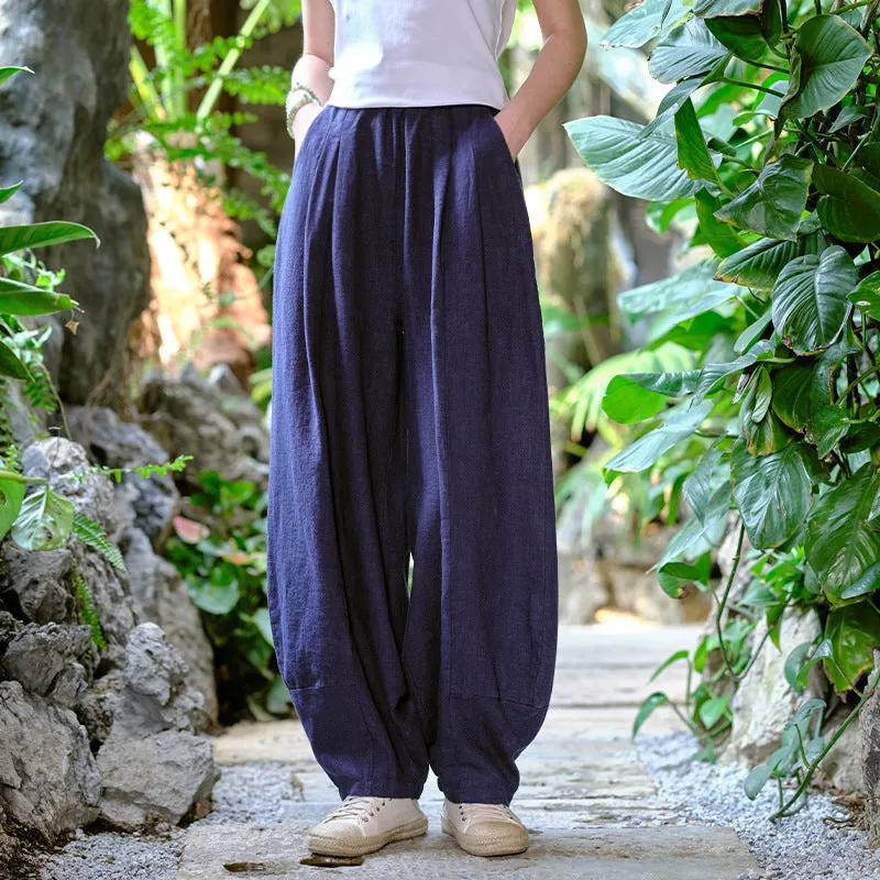 Solid Color Loose Linen Harem Pants for Women