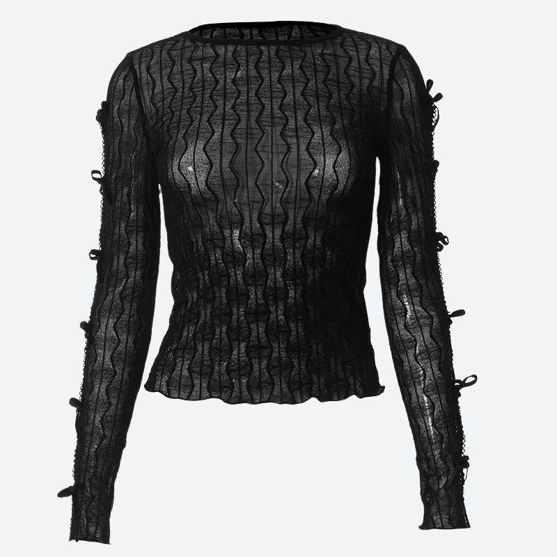 Maxct &Bow Sleeve Sheer Top