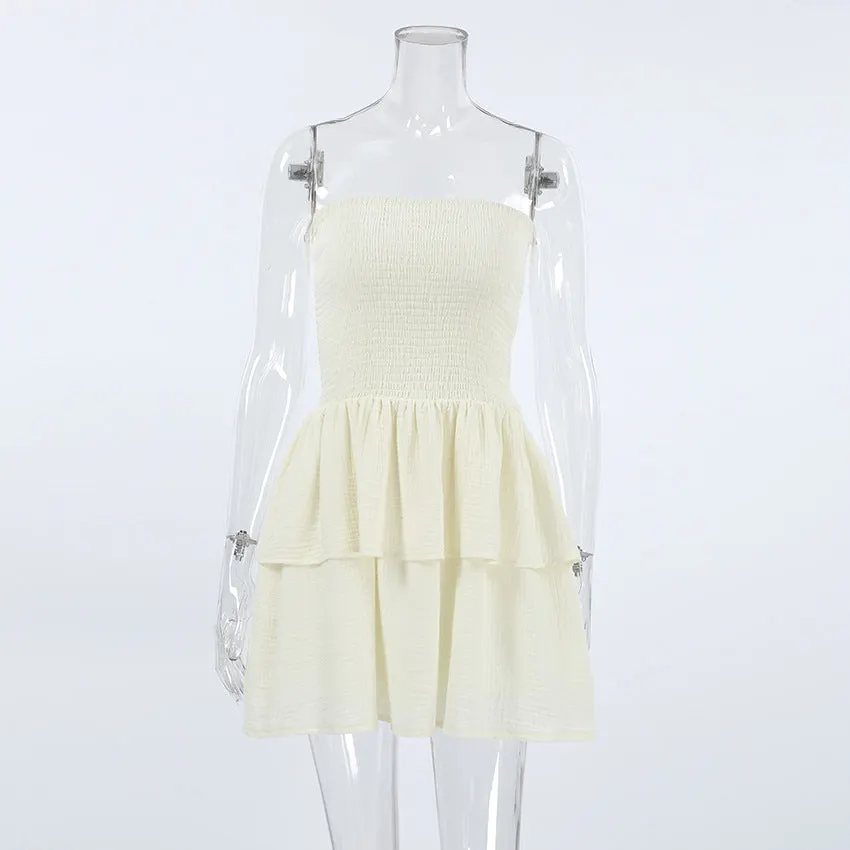 Maxct homecoming dresses Sexy Design Strapless Tube Top White Layered Ruffled Dress Spring and Summer Fashion Commuter Skirt