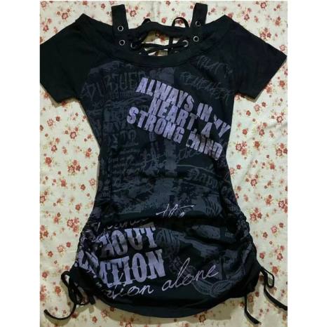 Maxct Retro Streetwear Y2K Letter Print T-Shirt Women Fashion Street Millennial Trend One Neck Spice Girl Slim Harajuku Casual Top