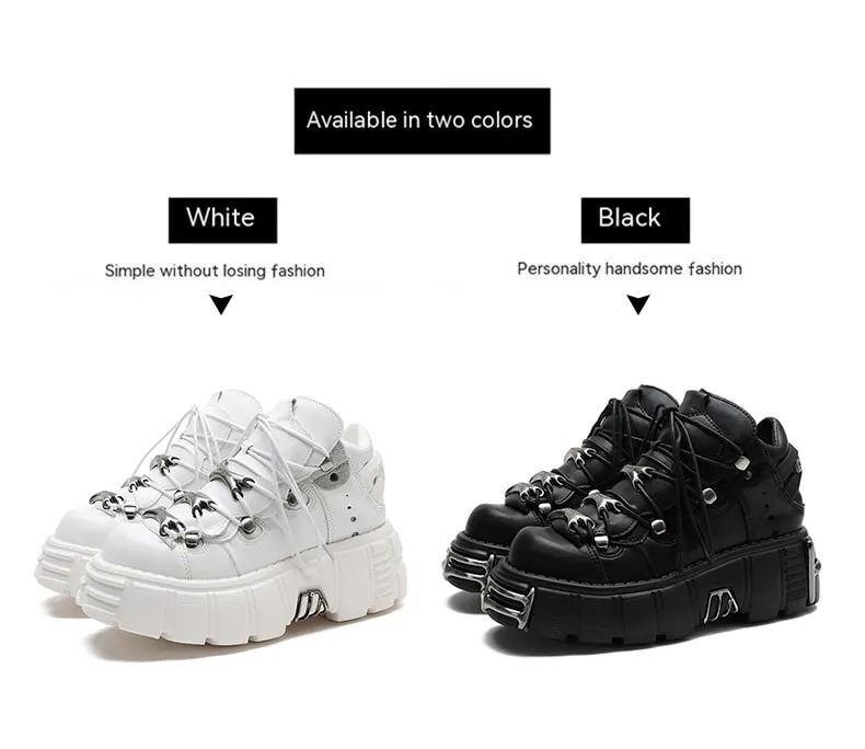 Punk Style Women's 6CM Heel Platform Goth Metal Decor Sneakers - true deals club