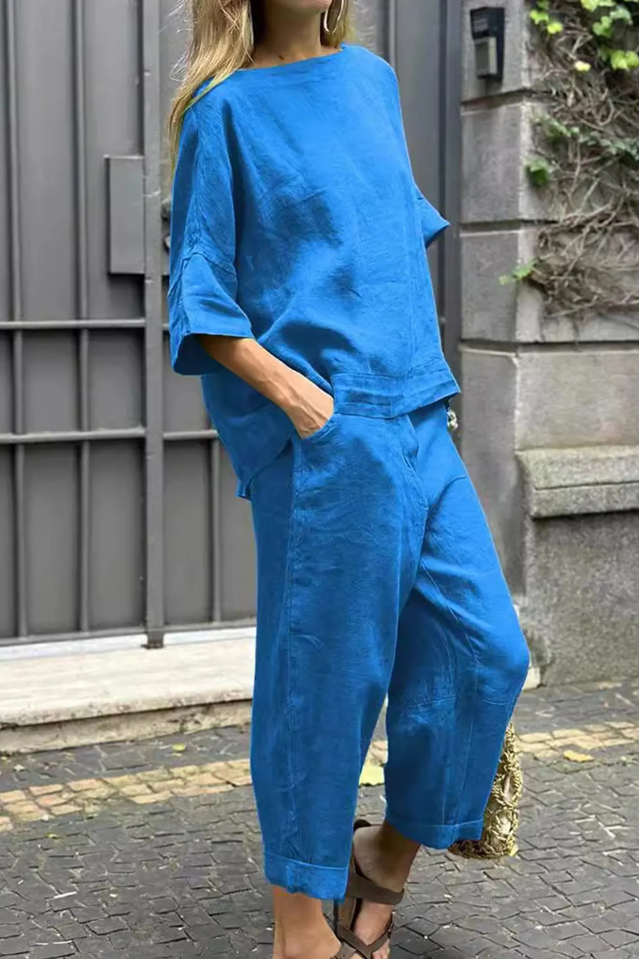 Maxct Linen Crew Neck T-shirt Two-piece Set