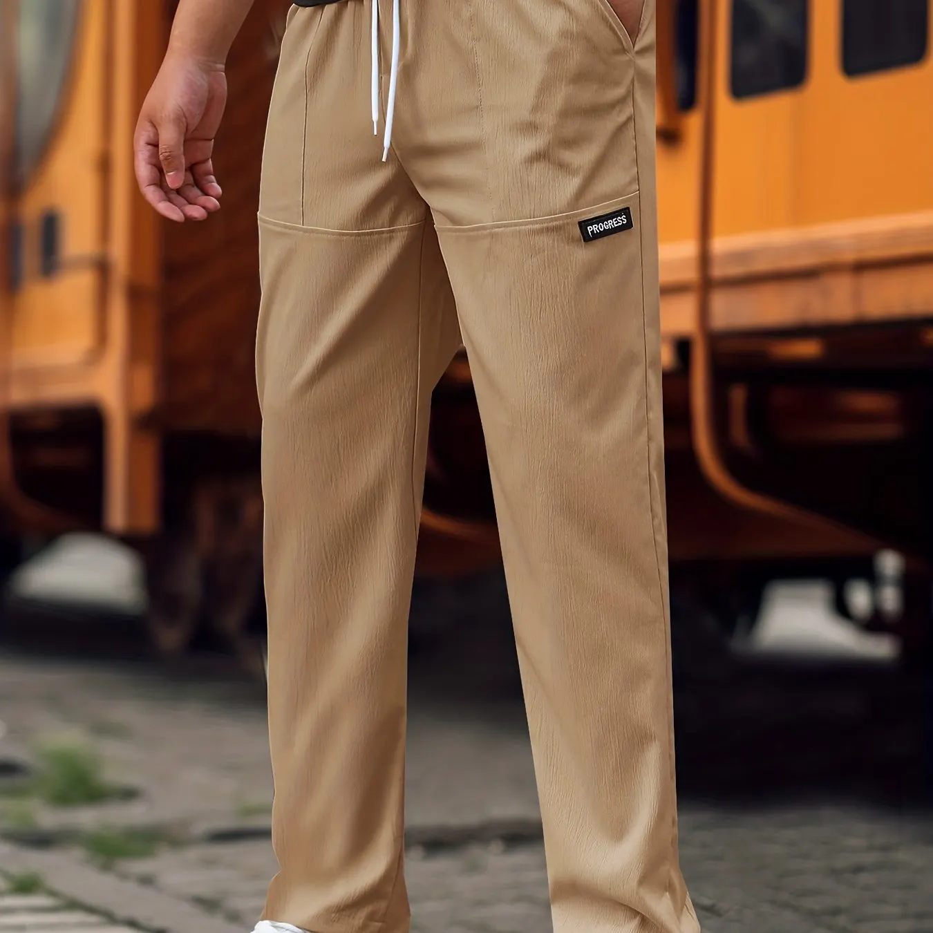 Maxct  Men's Straight Leg Casual Work Pants, Classic Design Waist Drawstring Joggers For Fitness