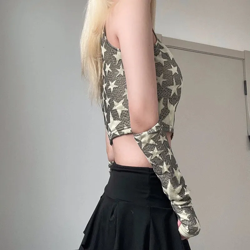 Maxct &Y2K Star Embroidered Crop Top