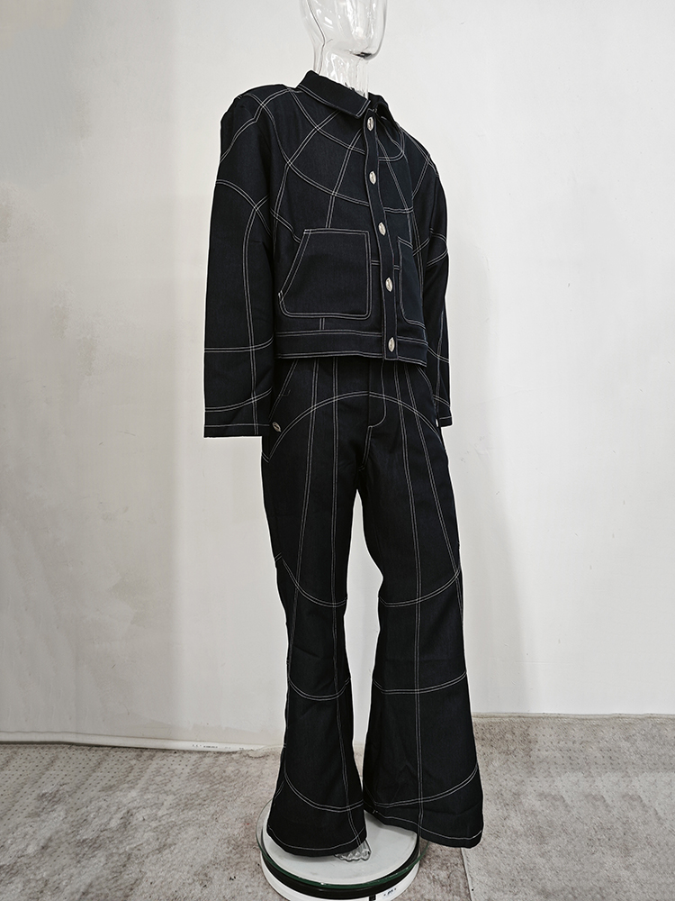 Oversize Stitch Denim Jacket & Wide-leg Stitch Denim Jeans Setup NA676