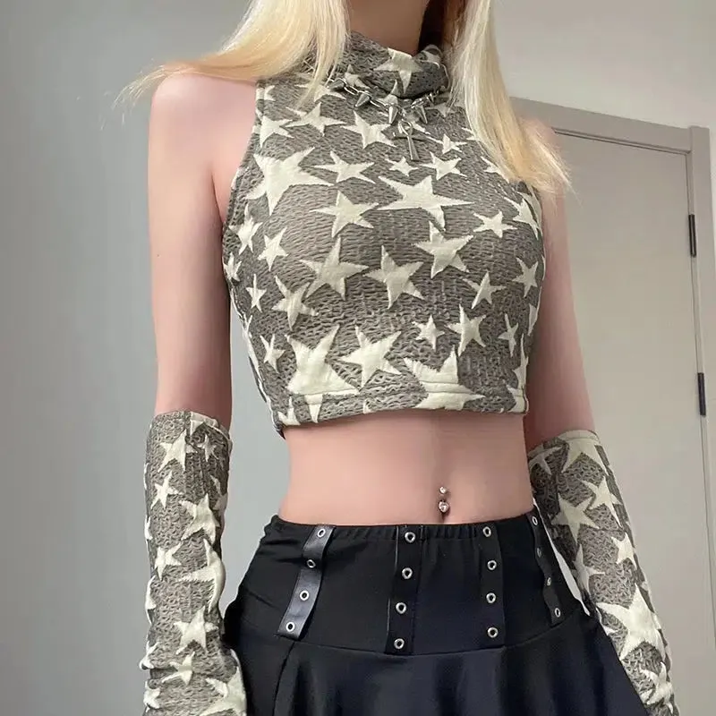 Maxct &Y2K Star Embroidered Crop Top